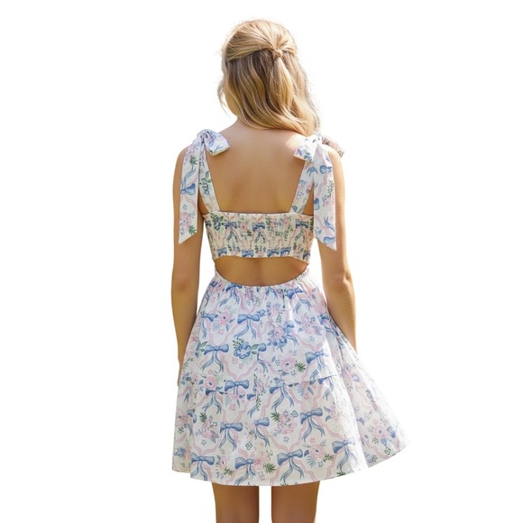 Simply Southern Floral Bow Mini Dress Tie Shoulder Cutout XL - Picture 12 of 13